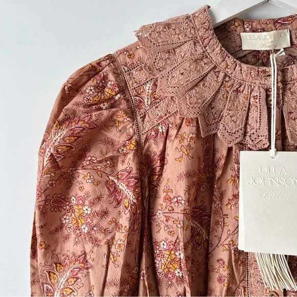 nwt ulla johnson  brigitte paisley lace blouse in foxglove mauve, size 4 - Picture 9 of 11